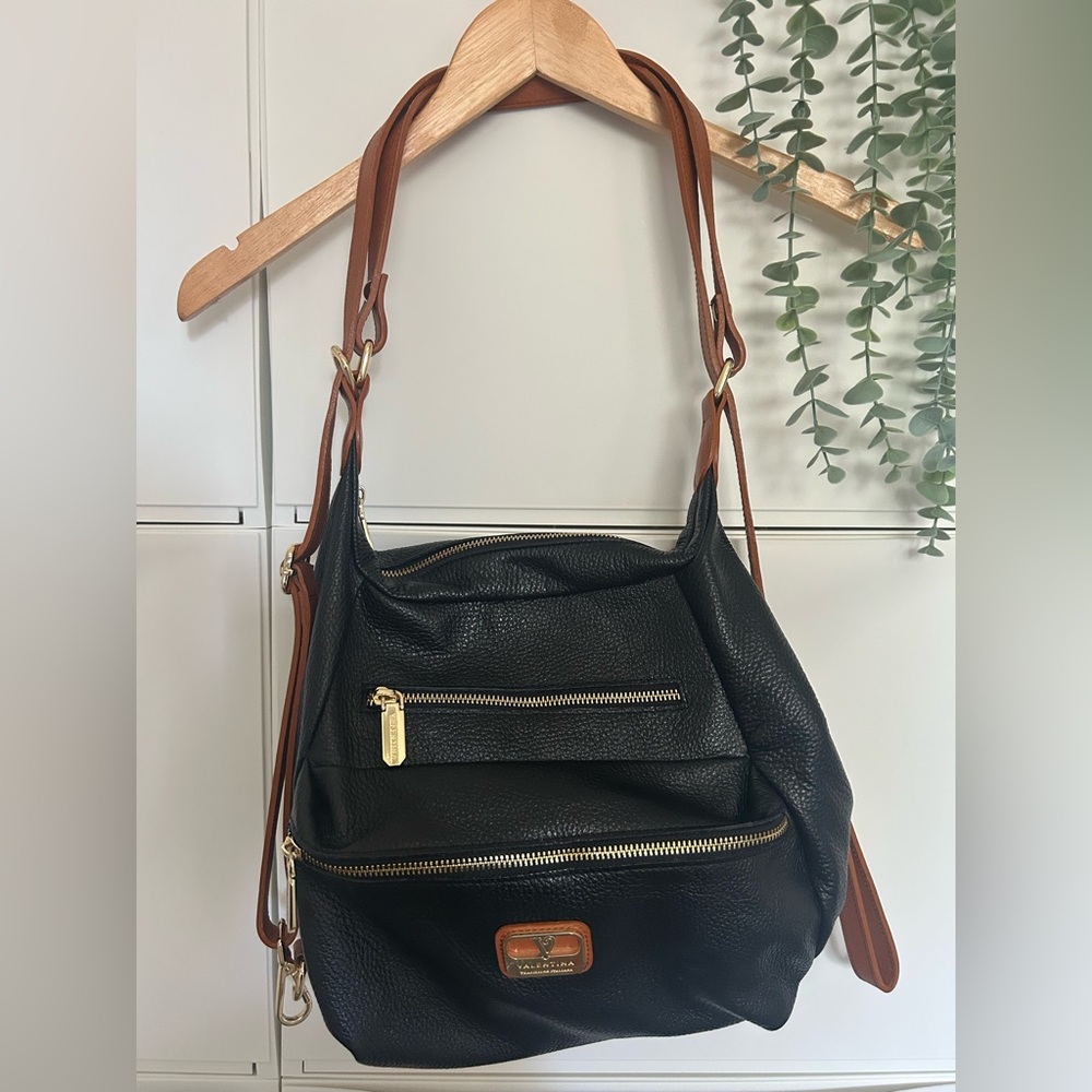 VALENTINA Leather Bag with Brown Straps